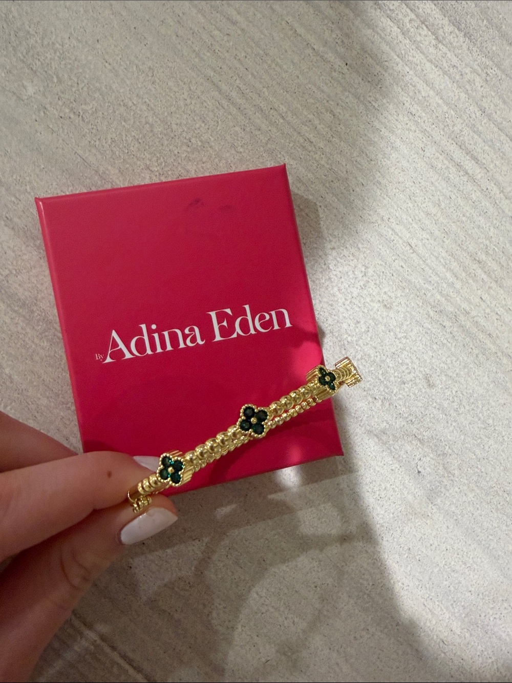 Adina Eden Gold Bracelet with Emerald Clover Accents